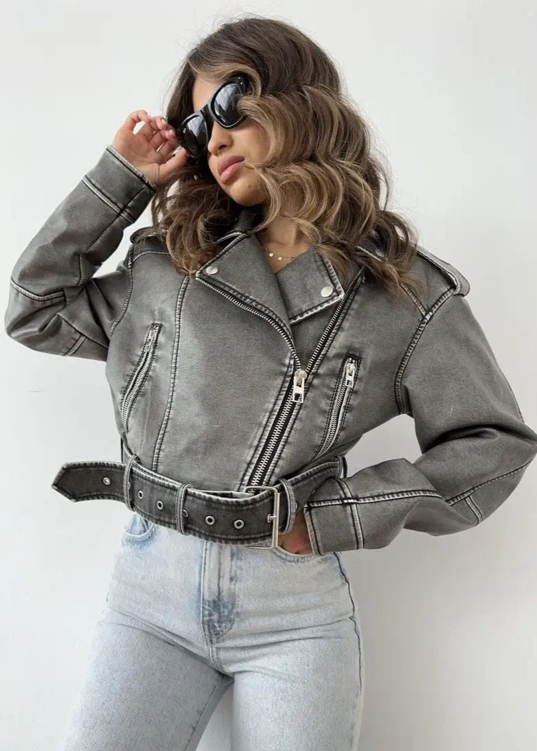 Sveva | Washed-Effect Faux Leather Biker Jacket