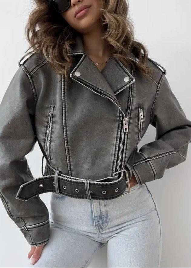 Sveva | Washed-Effect Faux Leather Biker Jacket