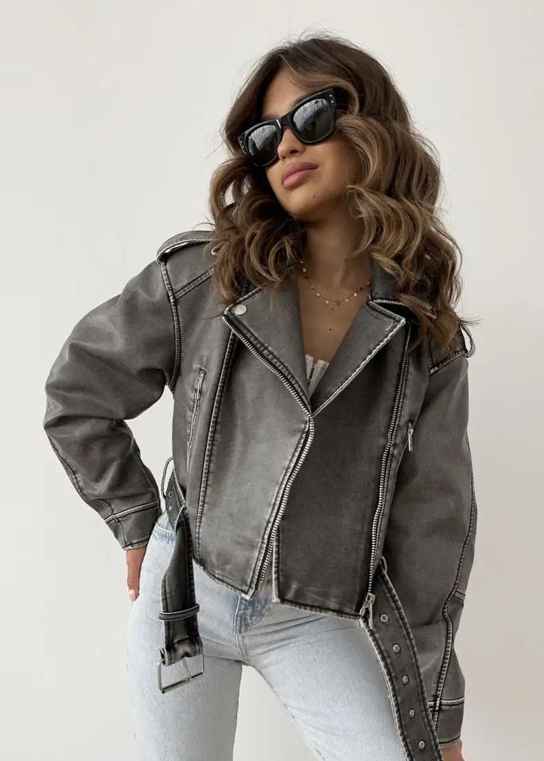 Sveva | Washed-Effect Faux Leather Biker Jacket