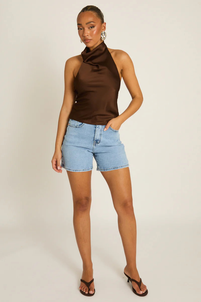 Elara – Halter Chocolate Top