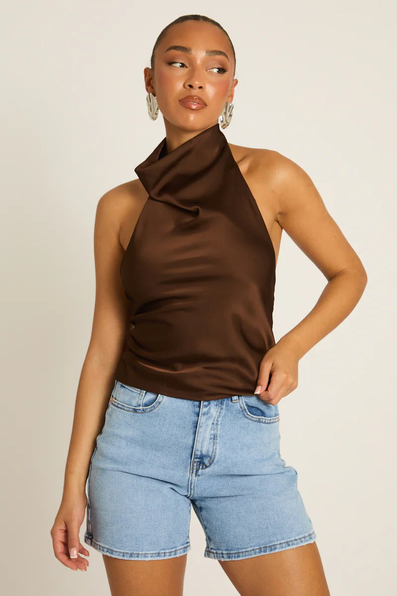 Elara – Halter Chocolate Top