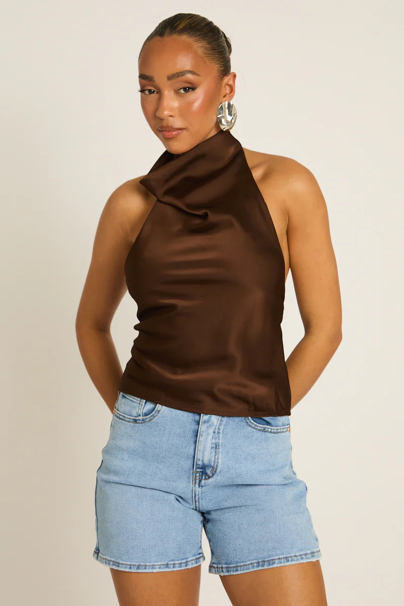 Elara – Halter Chocolate Top