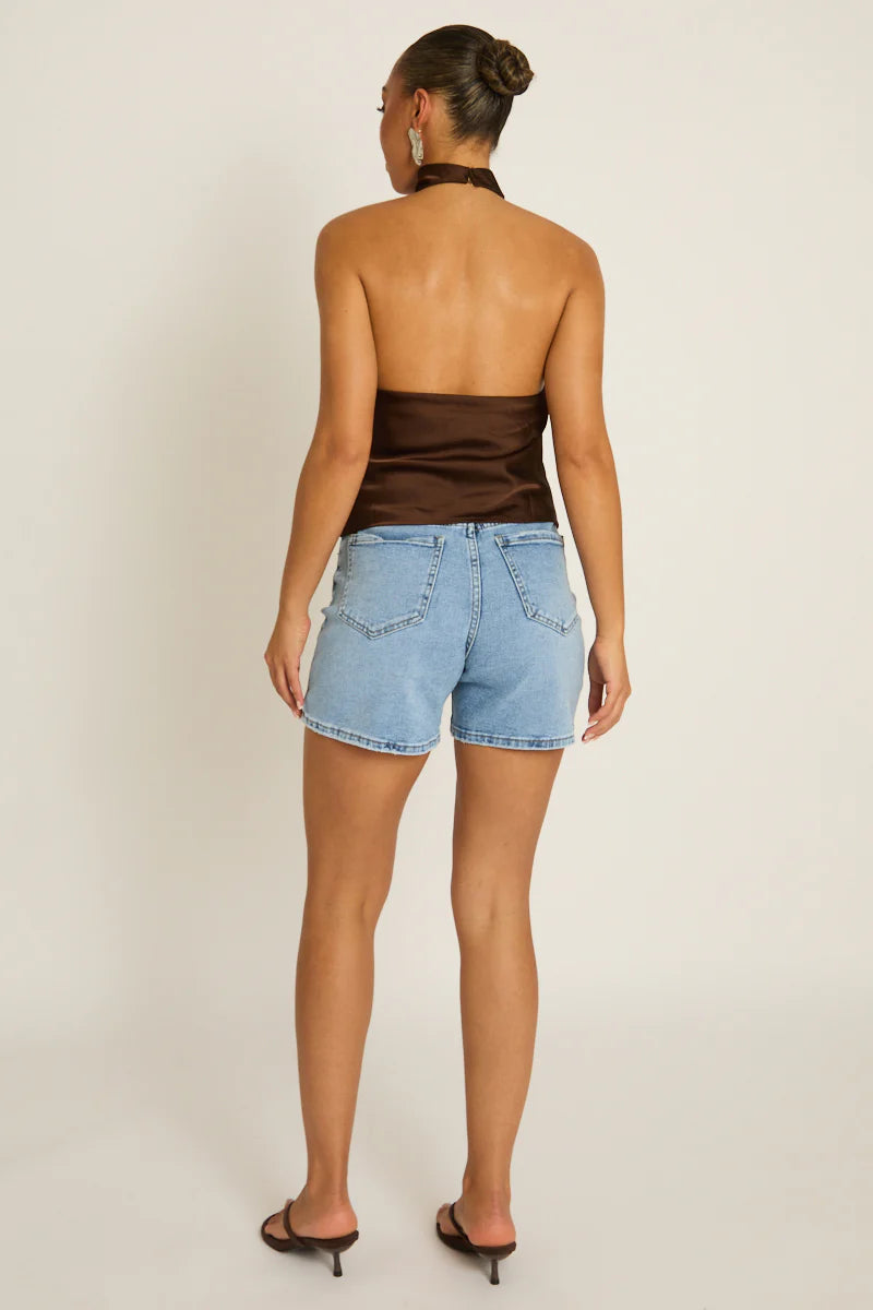 Elara – Halter Chocolate Top