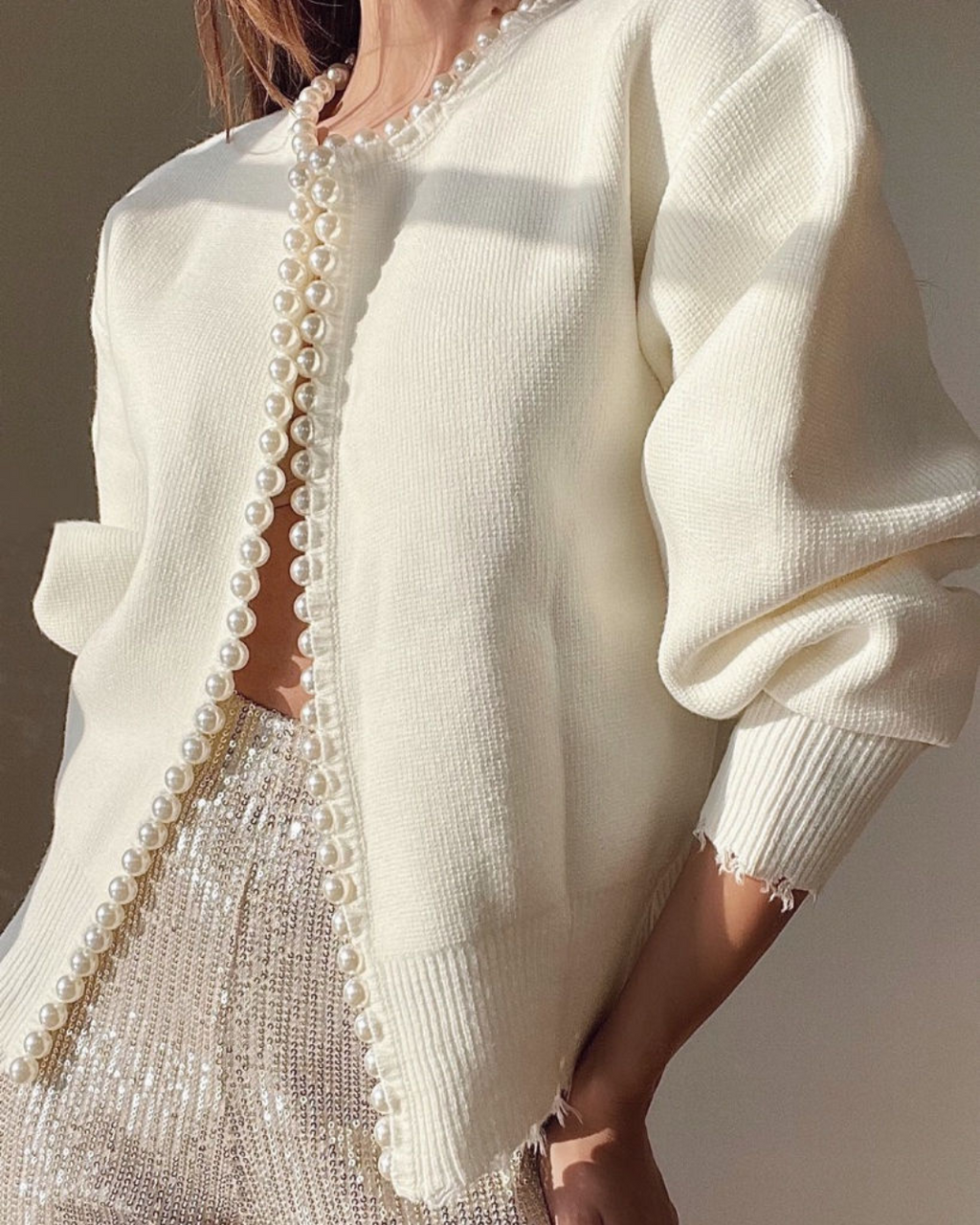 Enrica | Cardigan with Trim of Perle