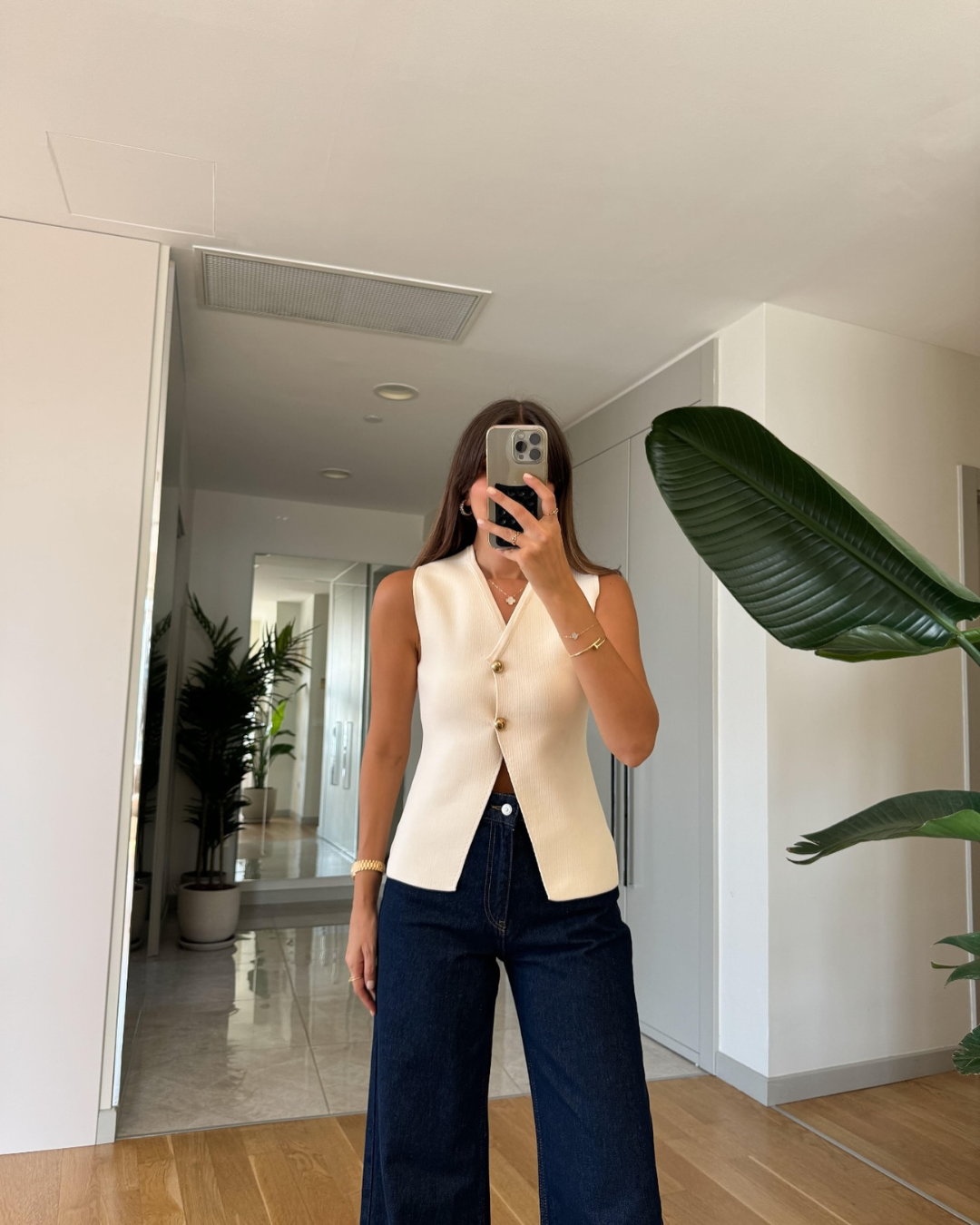 Marcella | Knit Vest with Gold Buttons