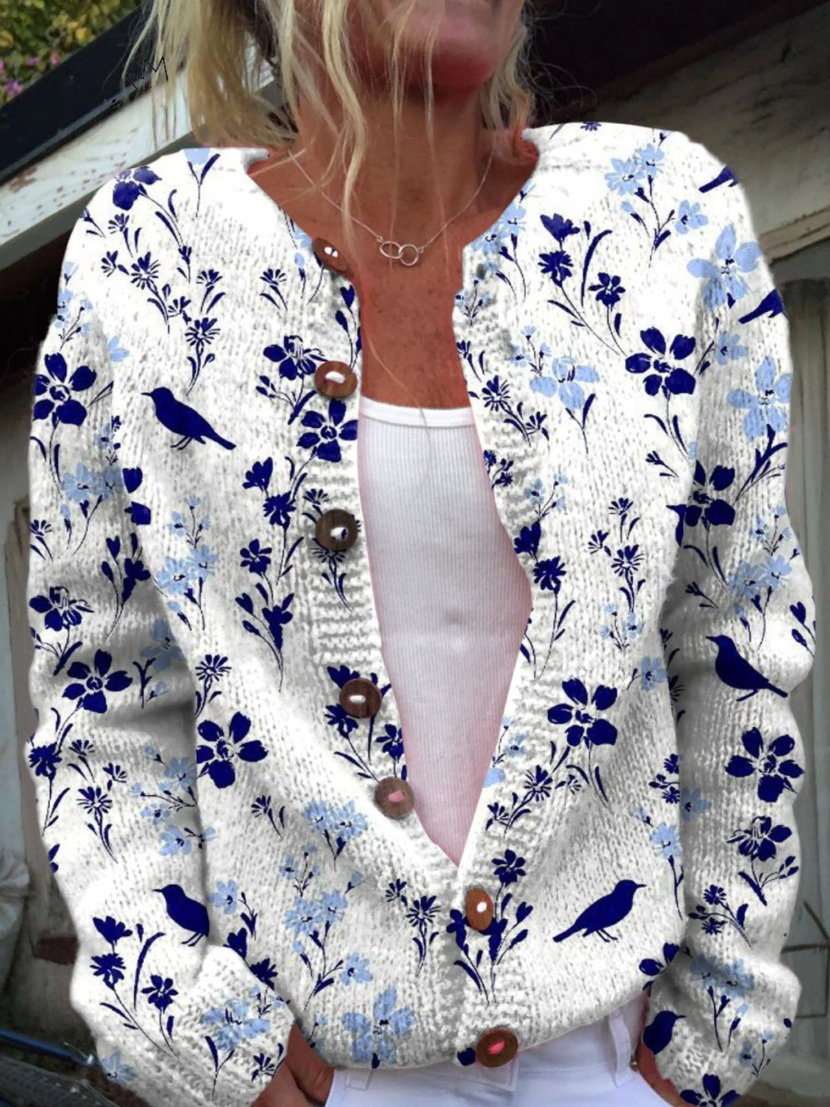 Vynora™ | Knit Vintage Cardigan with Floral & Uccellini with Buttons