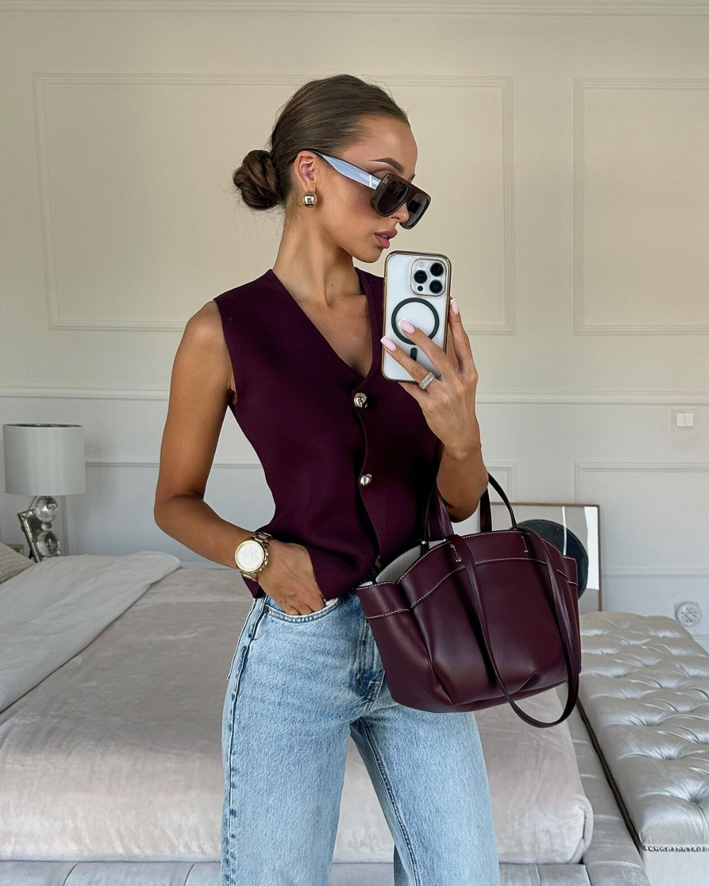 Marcella | Knit Vest with Gold Buttons