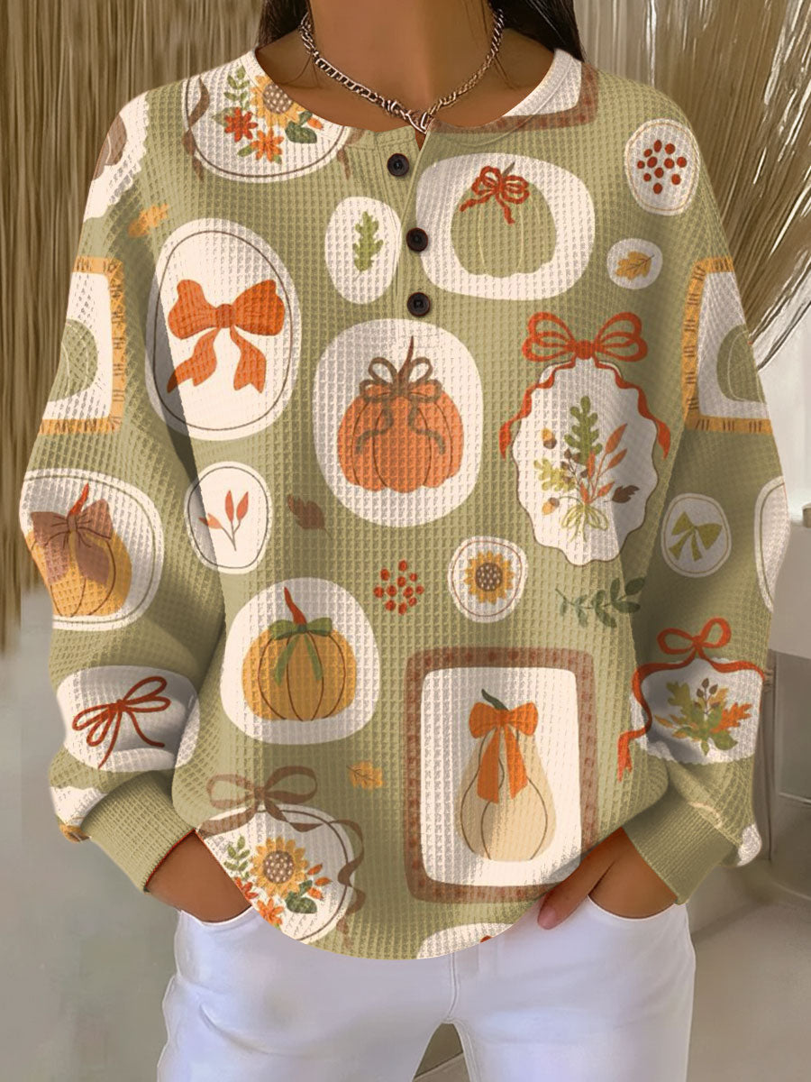 Ursula | Autumn sweater with ribbons and pumpkin