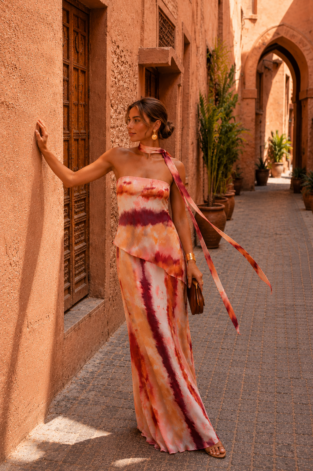 Printed Long Strapless Dress
