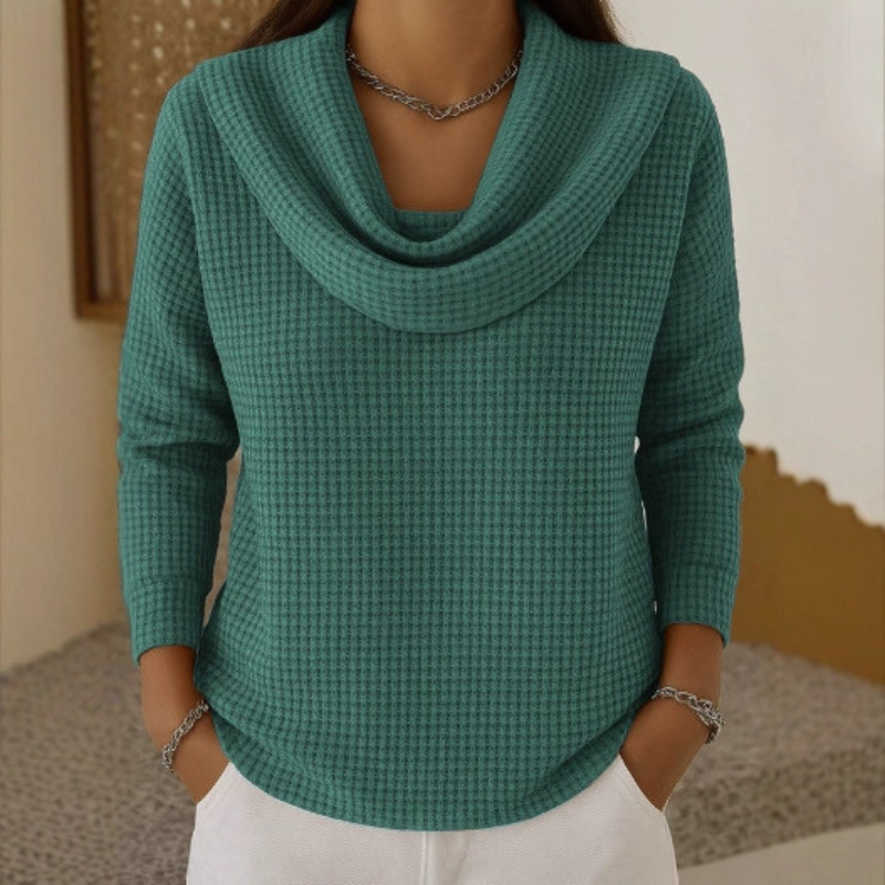 Cirilla | Warm Honeycomb Knit Sweater with Cascade Neckline