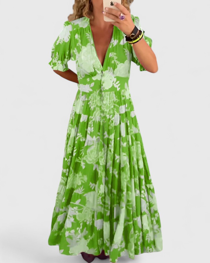 Miriam – Dress with Floral with V-Neck