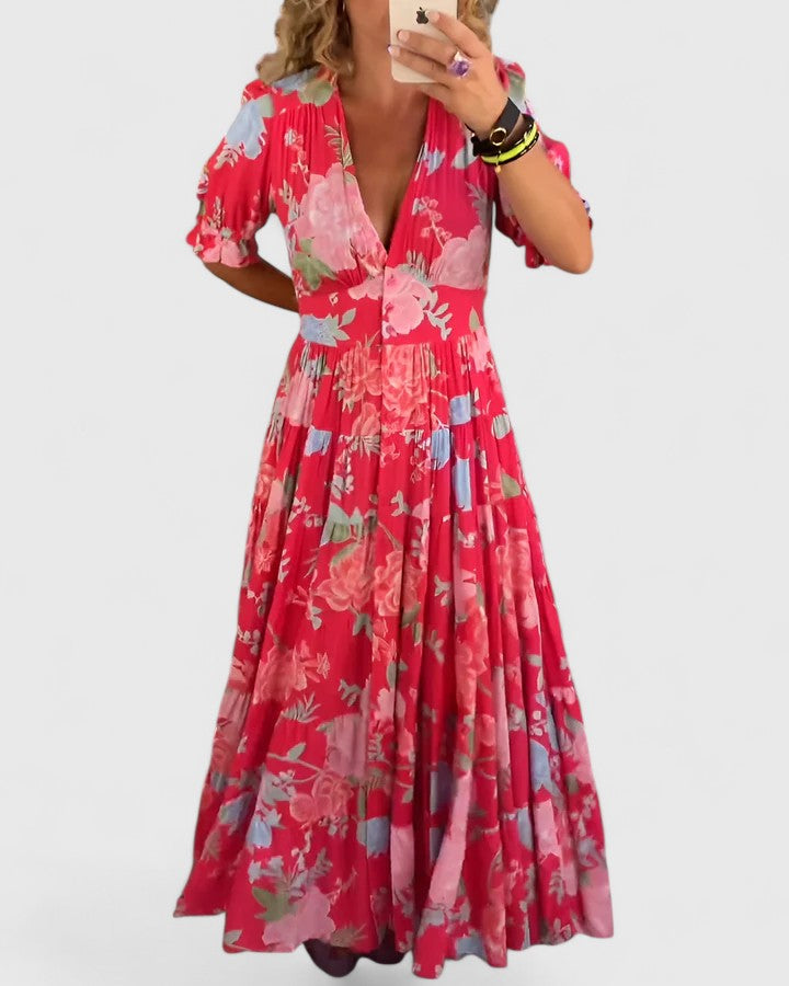 Miriam – Dress with Floral with V-Neck