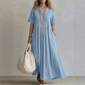 Giovanna | Long Cotton & Linen Dress with V-Neck