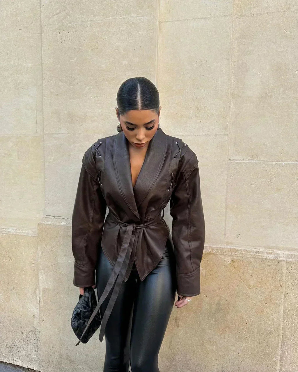 Savina | Faux Leather Wrap Jacket