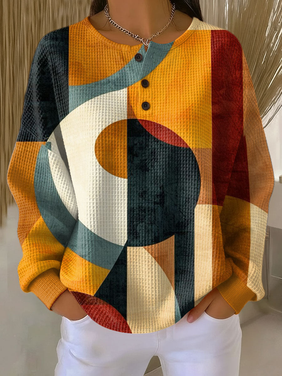 Velia | Waffle Sweater with Patterned Geometrica