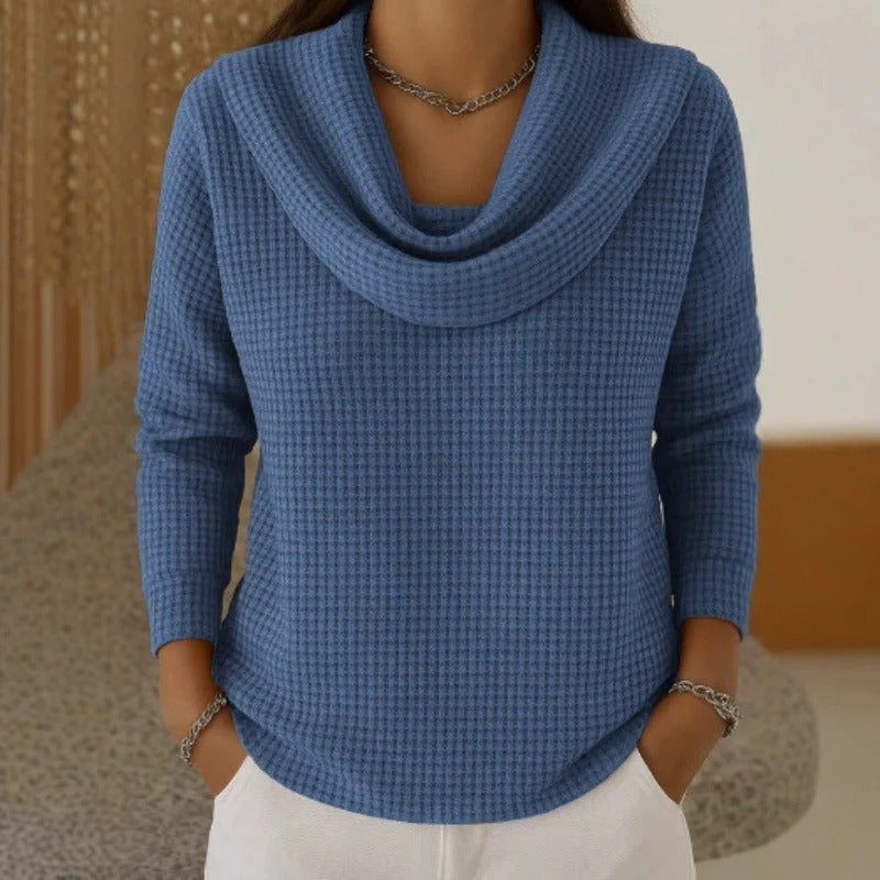 Cirilla | Warm Honeycomb Knit Sweater with Cascade Neckline