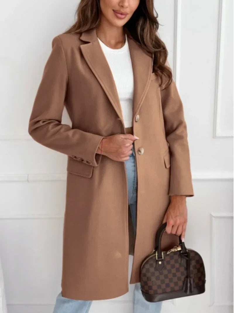 Stefania | Long Tweed Coat with Buttons for Fall