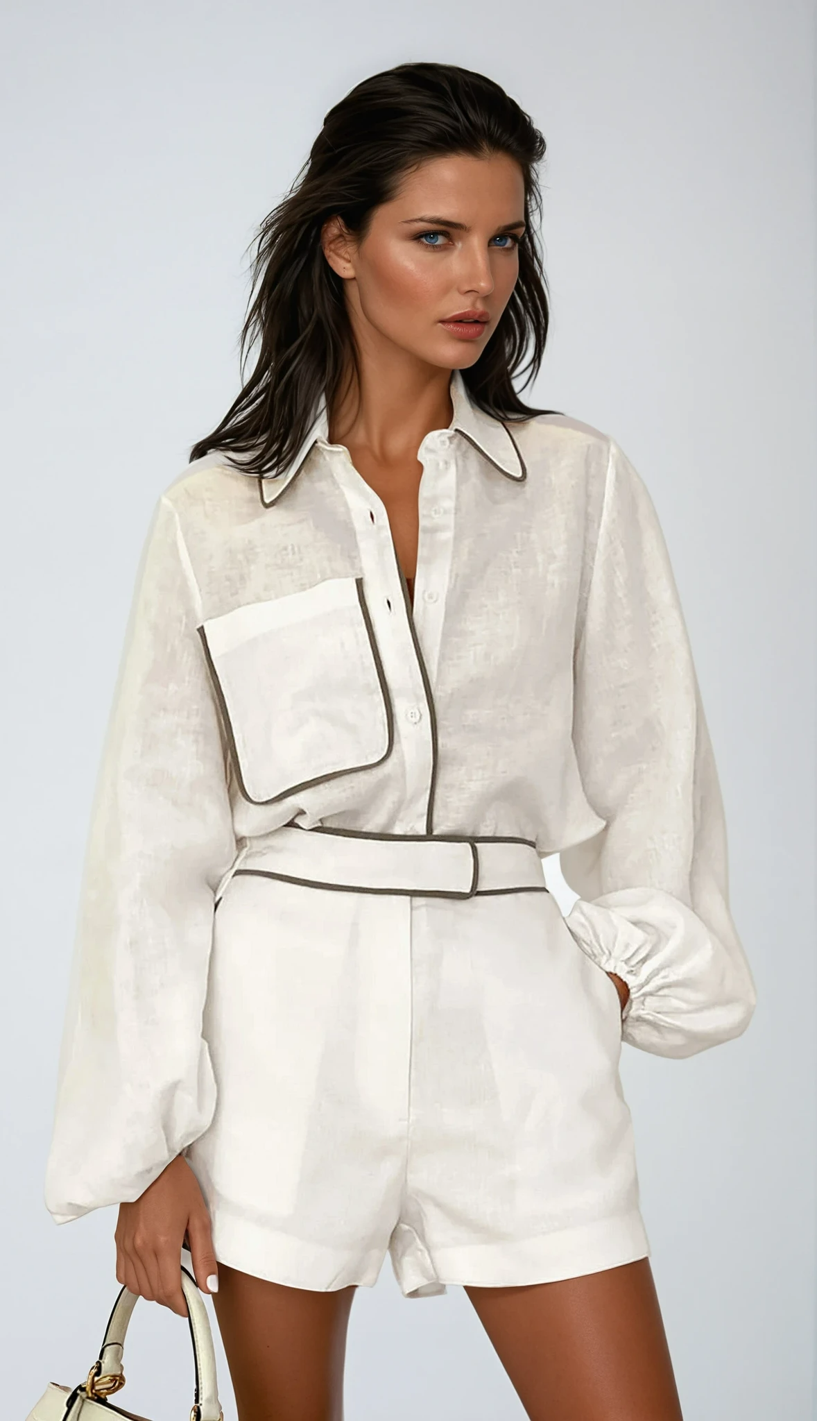 Egle | Cotton and linen shorts set with contrasting trims