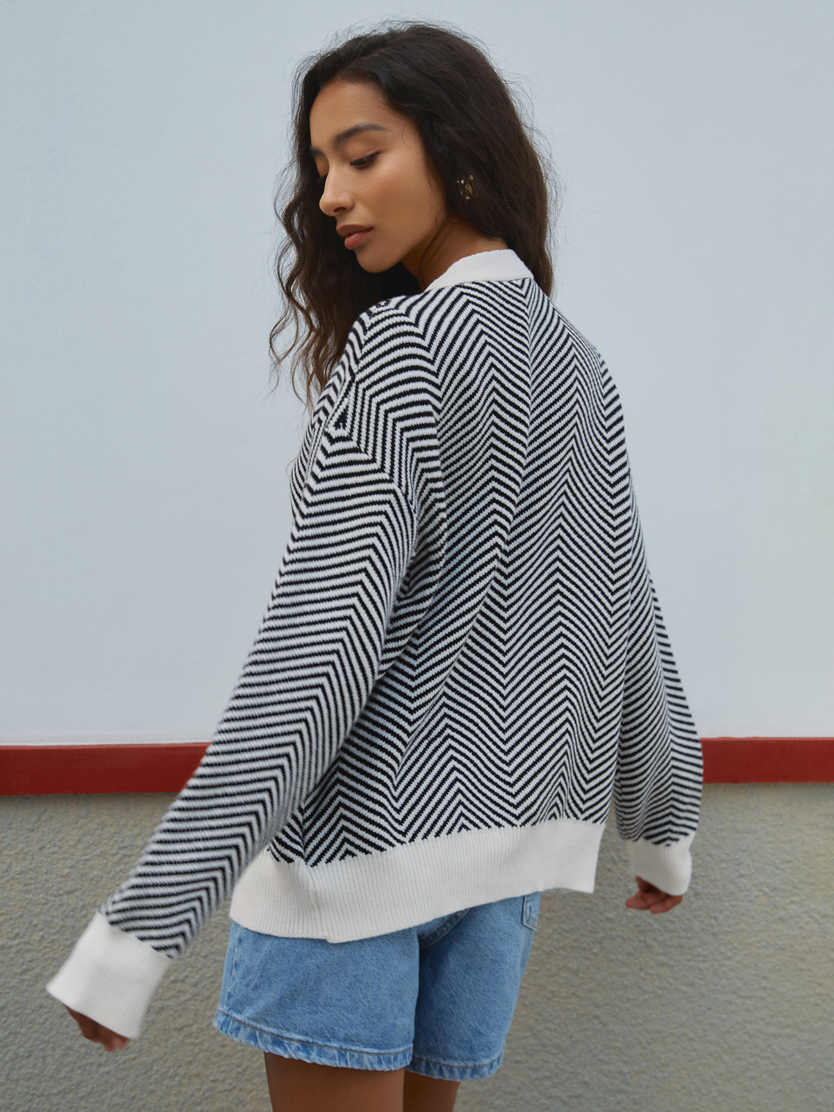 Rosanna | Cardigan with Contrast Buttons Chevron
