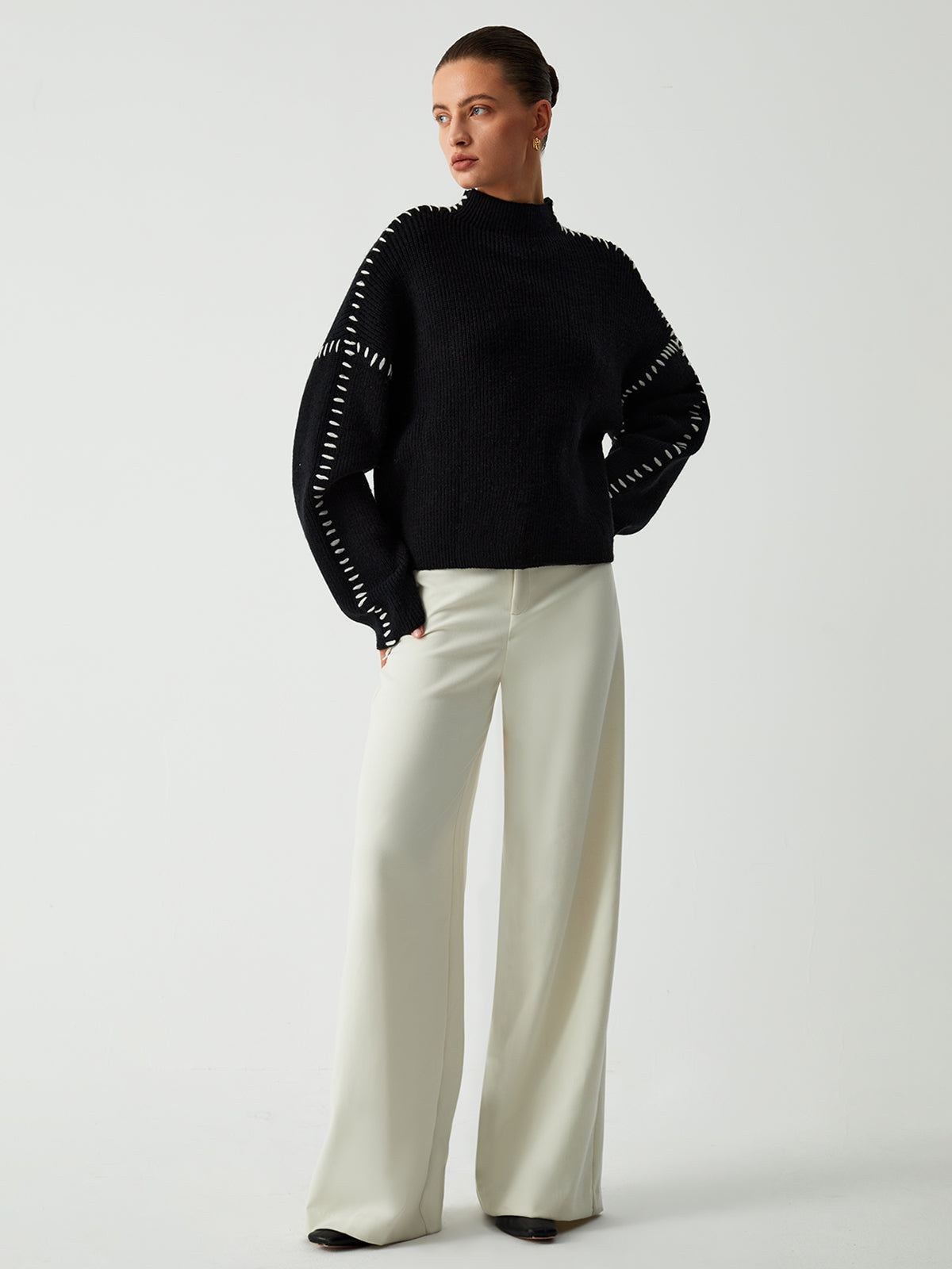 Ada | Oversized Sweater with Neck Mock Neck