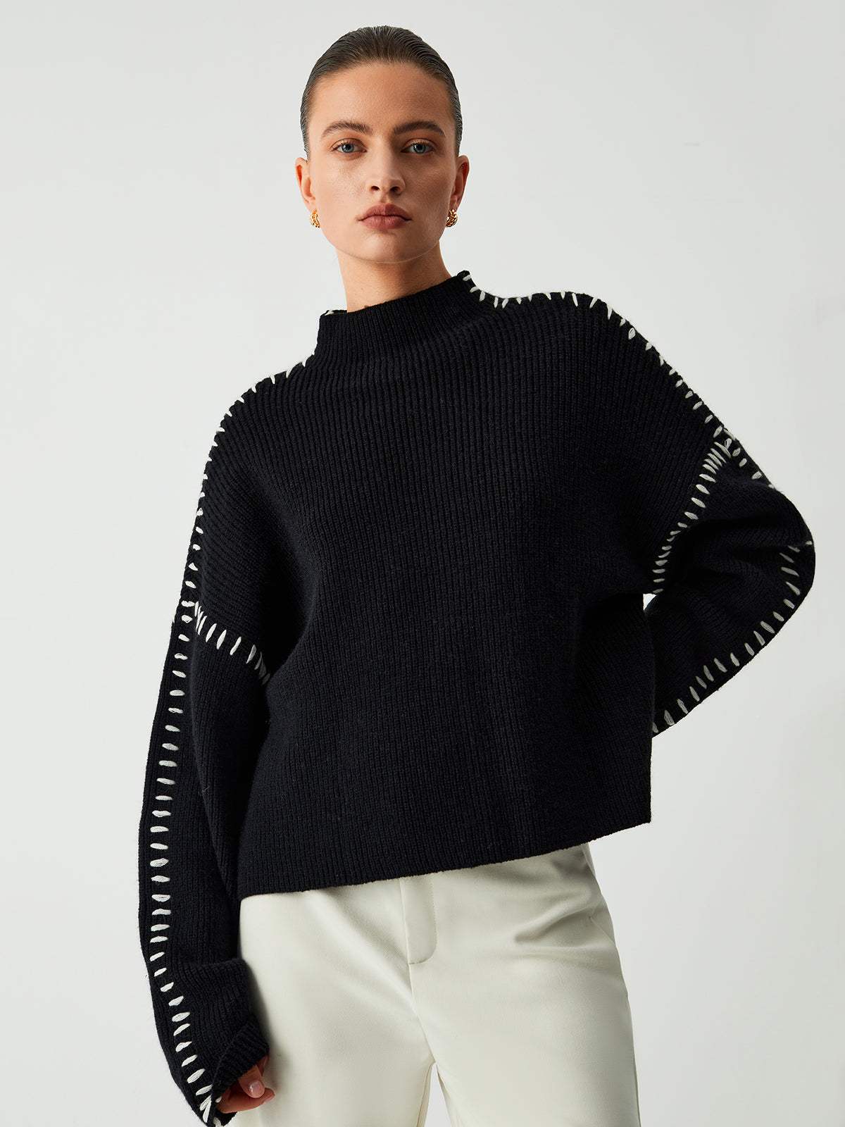 Ada | Oversized Sweater with Neck Mock Neck