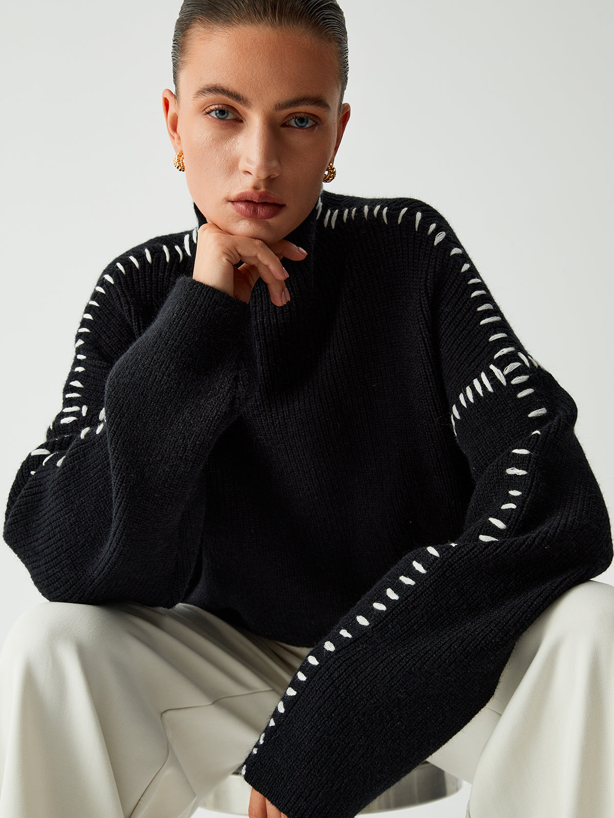 Ada | Oversized Sweater with Neck Mock Neck