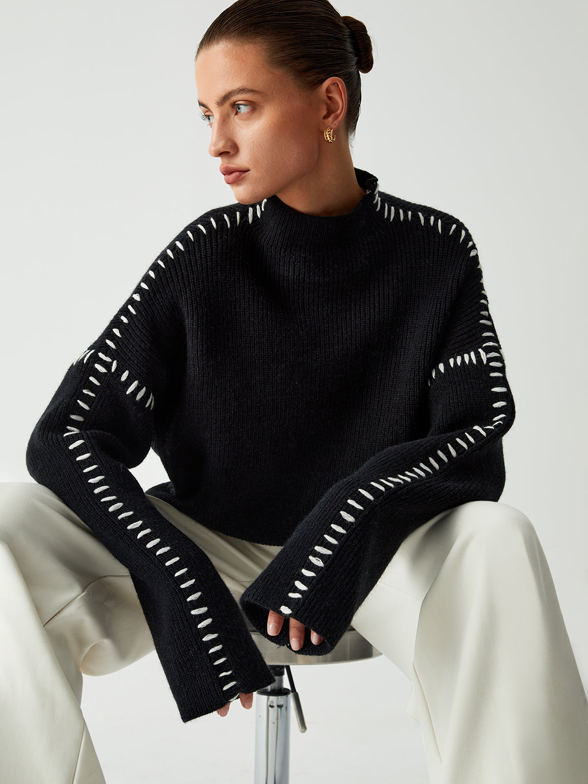 Ada | Oversized Sweater with Neck Mock Neck