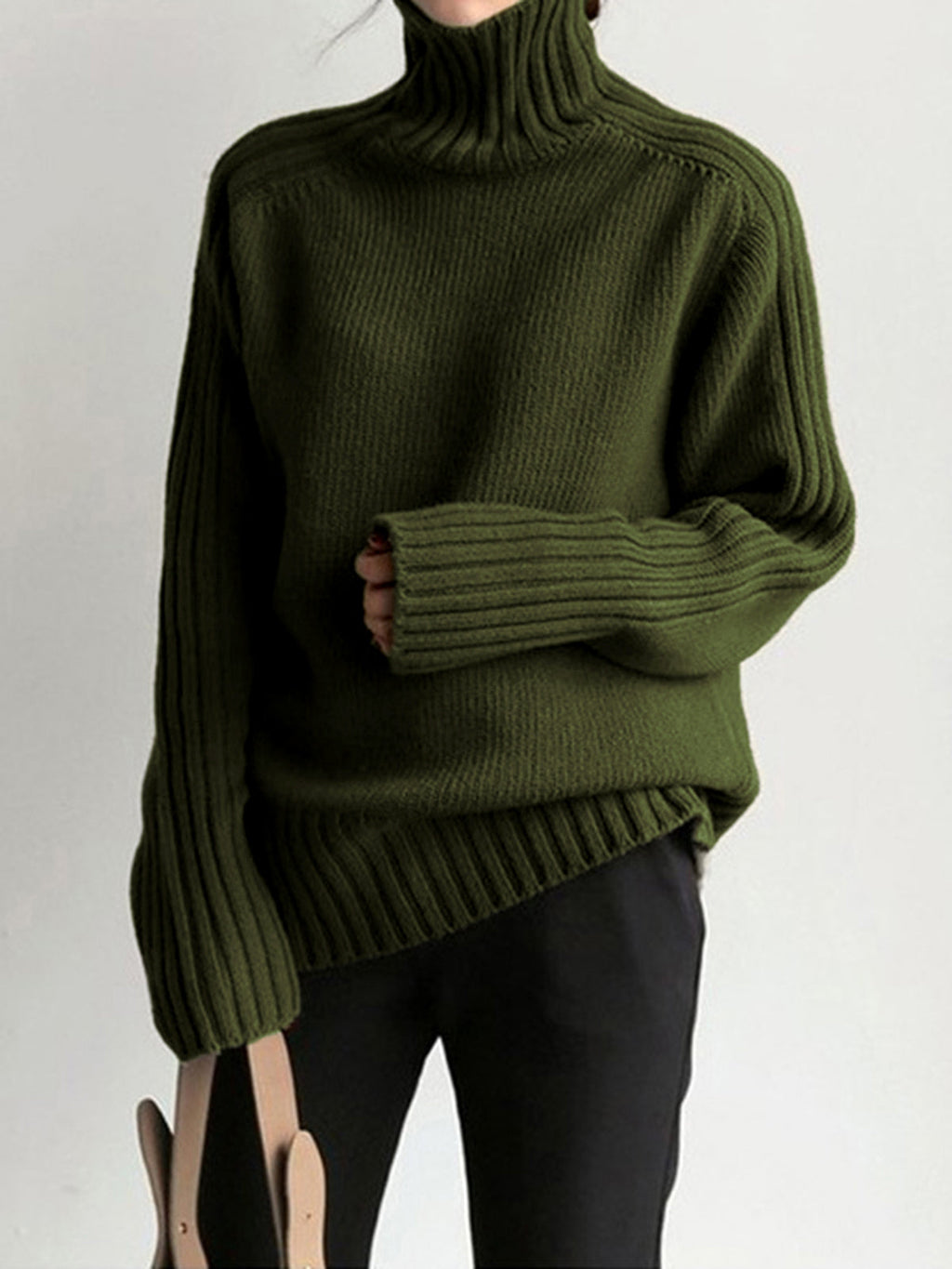 Mirella | Knit Ribbed Sweater with Neck Mock Neck