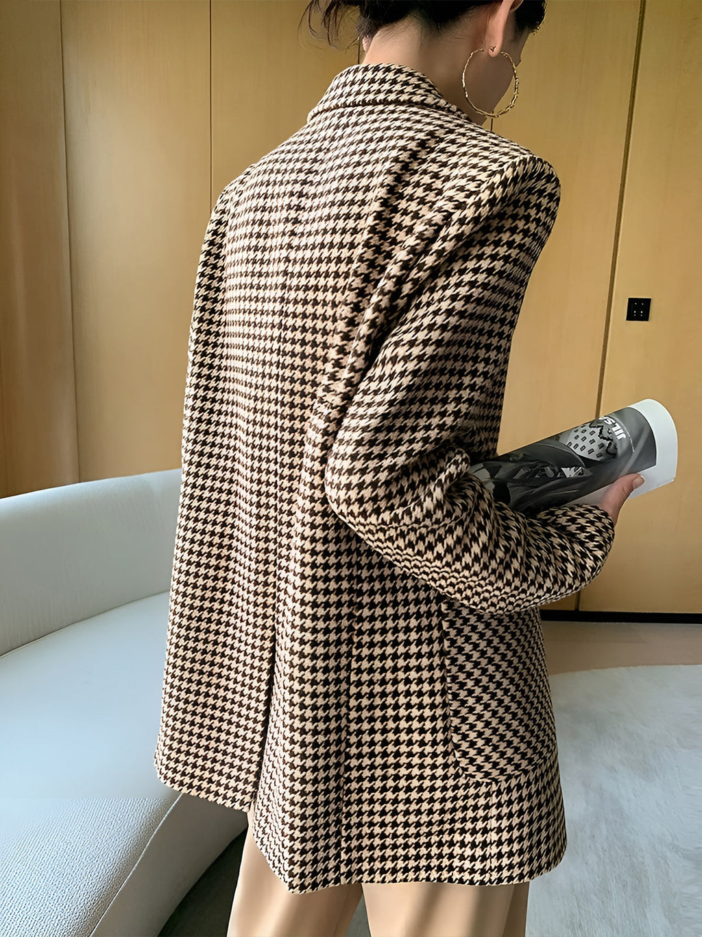 Tersilla | Houndstooth Blazer with Belt and Slit Hem