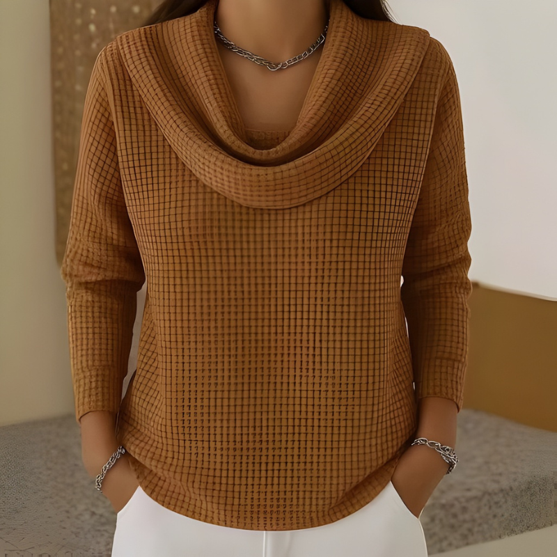 Cirilla | Warm Honeycomb Knit Sweater with Cascade Neckline