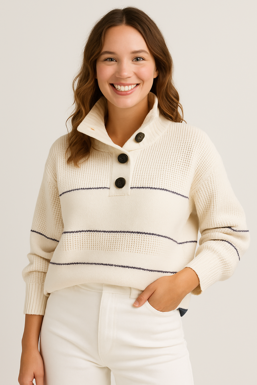 Celestina | Knit Pullover with Neck Abbottonato