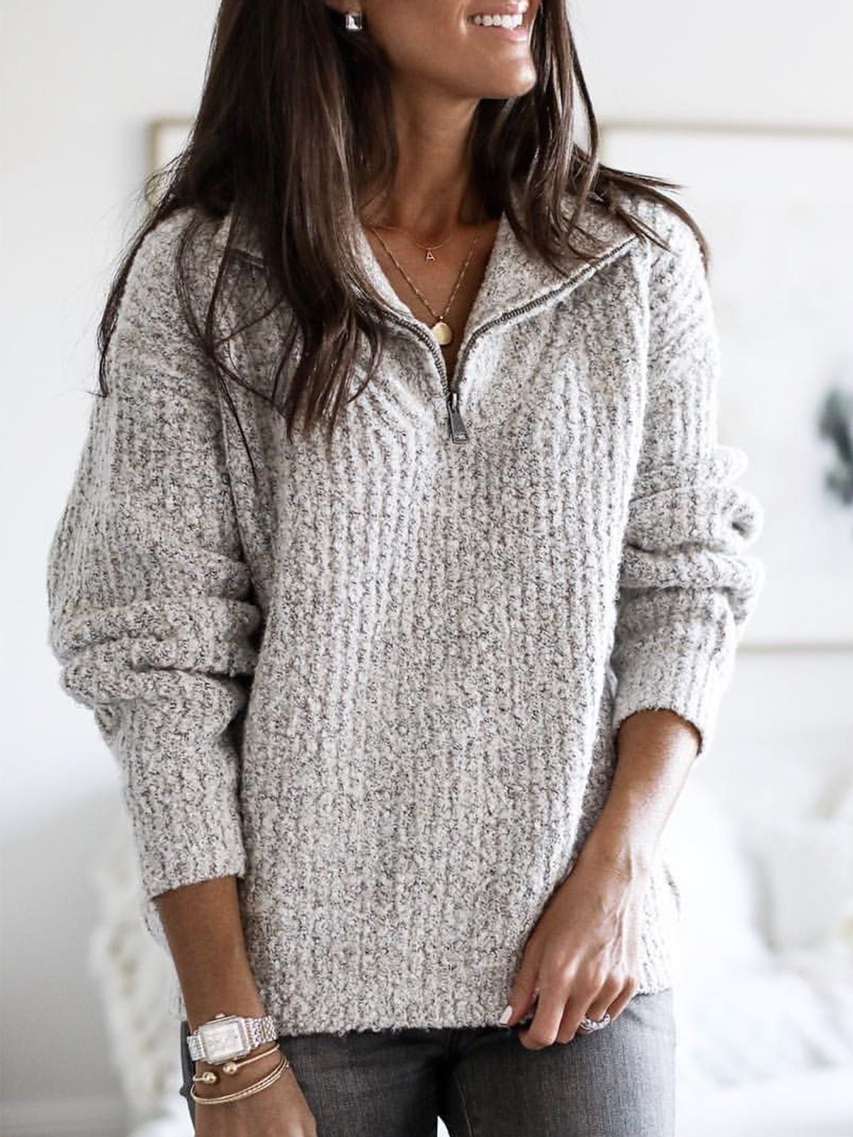 Guendalina | Ribbed Sweater with Zip — From Fit Wrap Knit Top