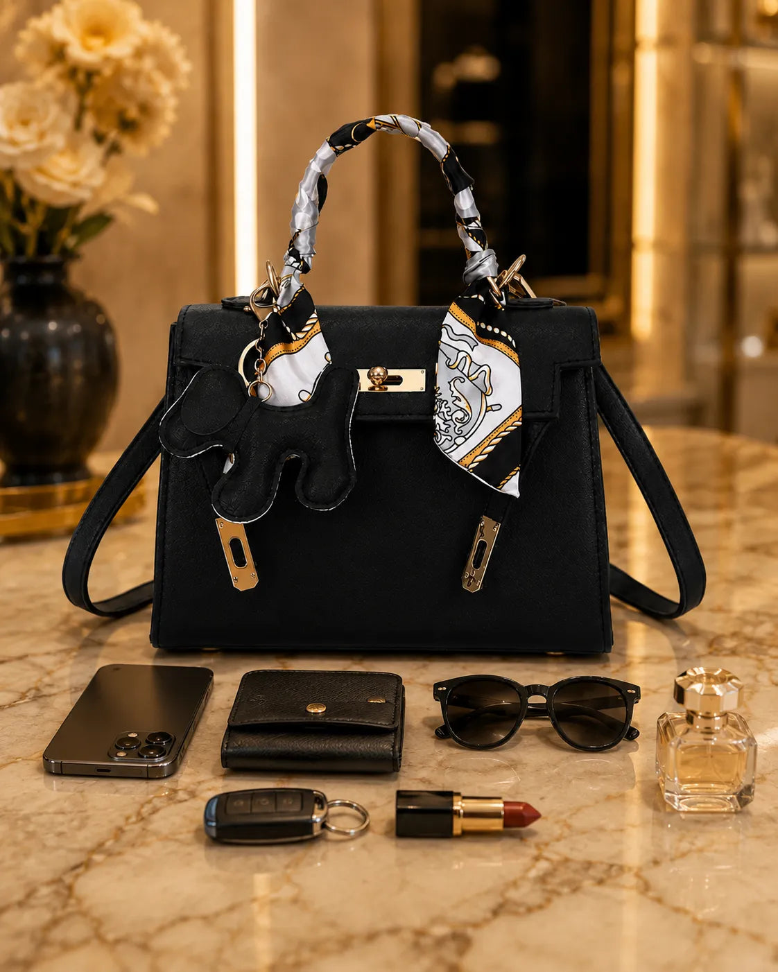 Celeste | Structured Bag with Silk Foulard