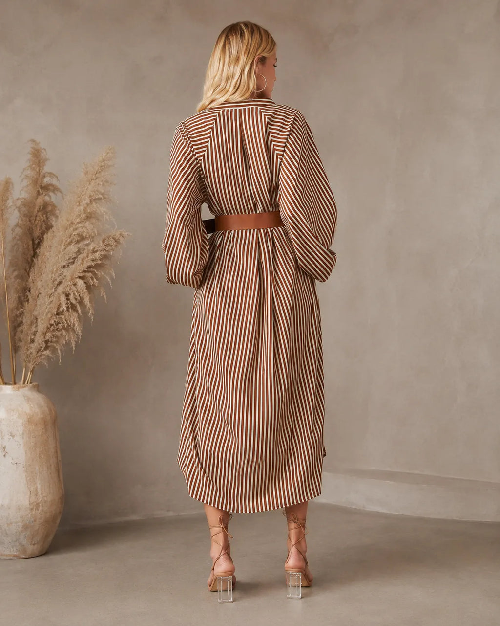Sienna | Striped Midi Shirt Dress with Belt