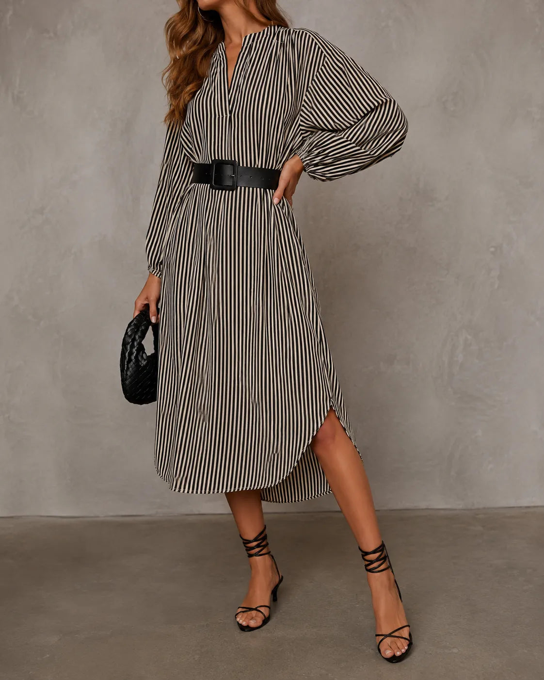 Sienna | Dress Midi Striped Shirt Dress with Belt