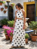 Two-Piece Top Set & Long Skirt with Polka Dot