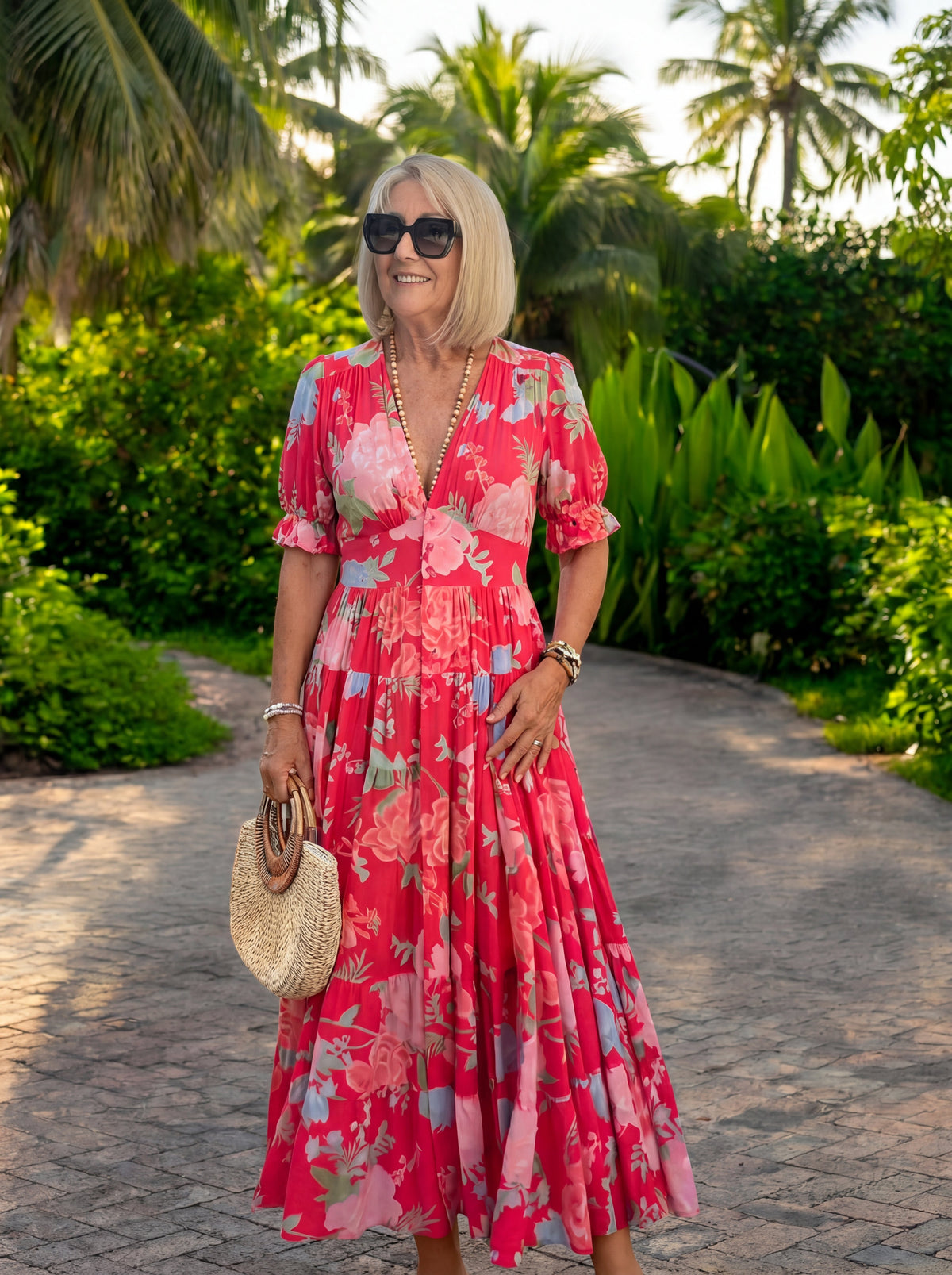 Miriam – Dress with Floral with V-Neck