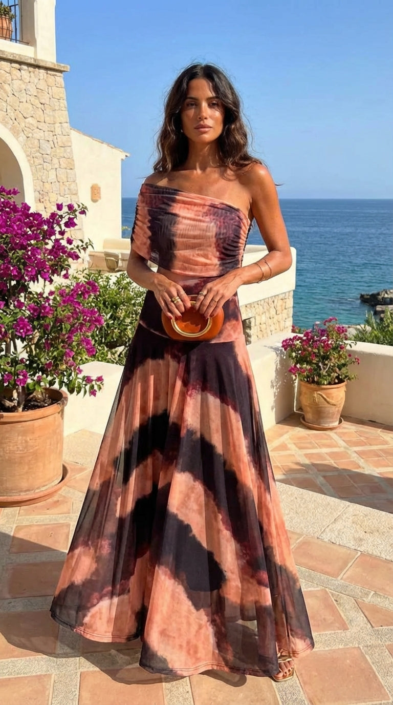 Dress with Print Orange & Brown