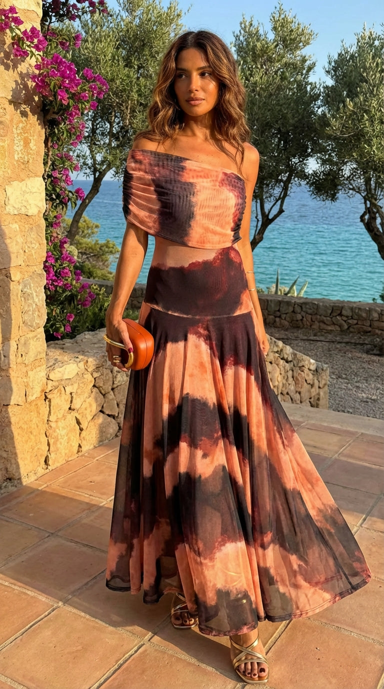 Dress with Print Orange & Brown