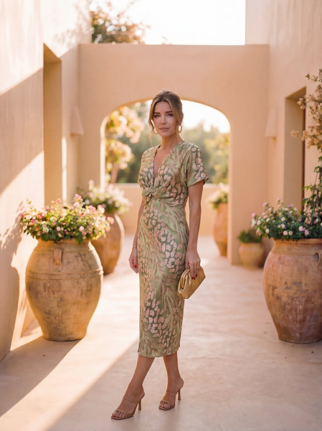 Midi Effect Snellente Dress with Knot Centrale & Drape Flowy