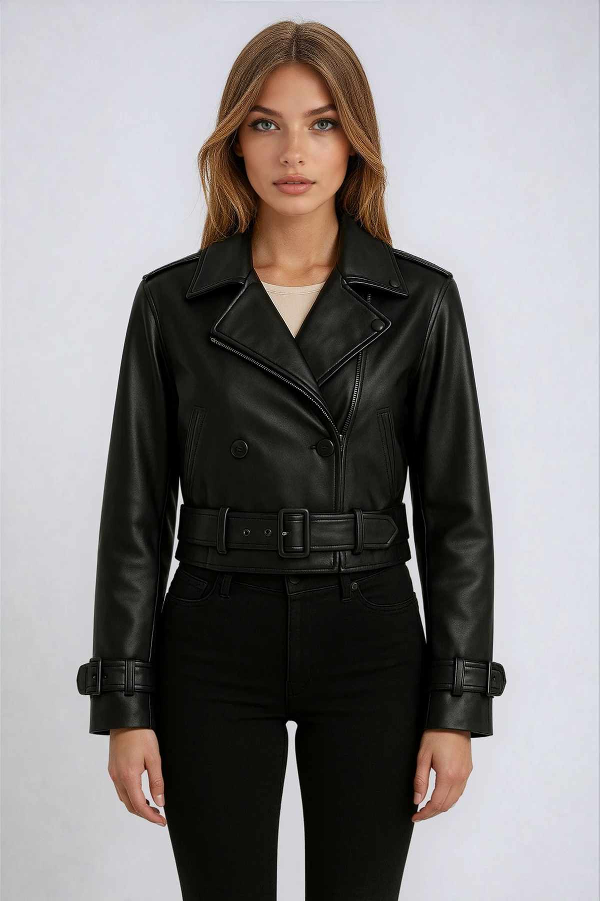 Raffaella | Short faux leather trench coat