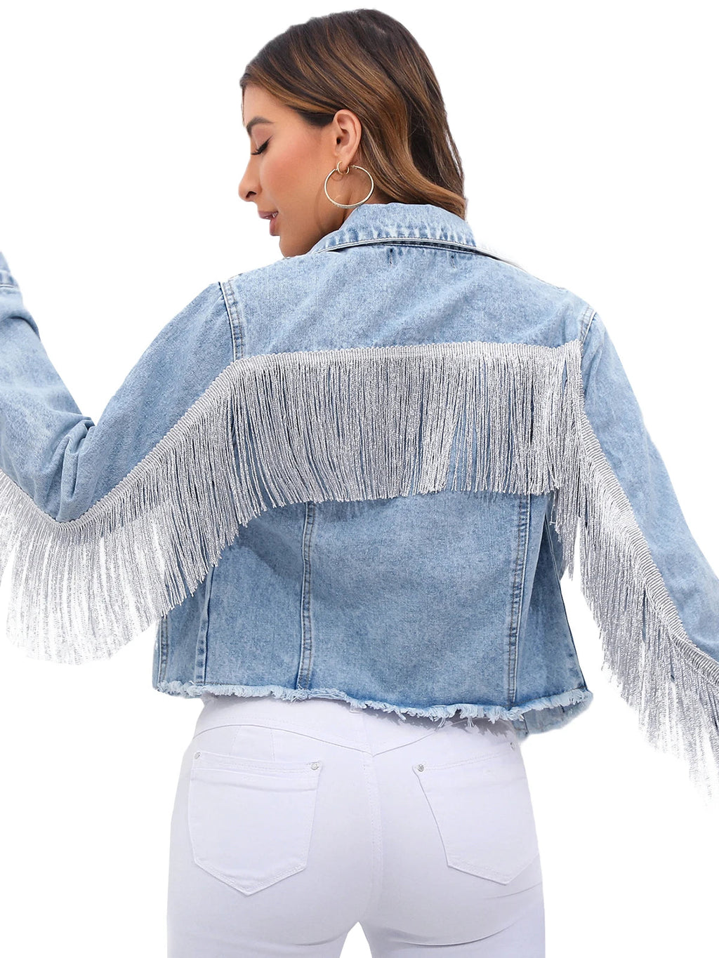 Rosaria | Short Denim Jacket with Frange & Fit Structured