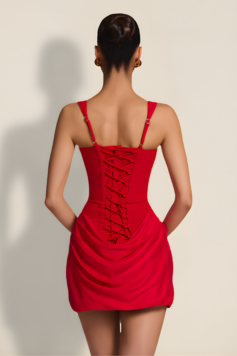 Elara – Mini Corset Effect Silhouette Red Dress
