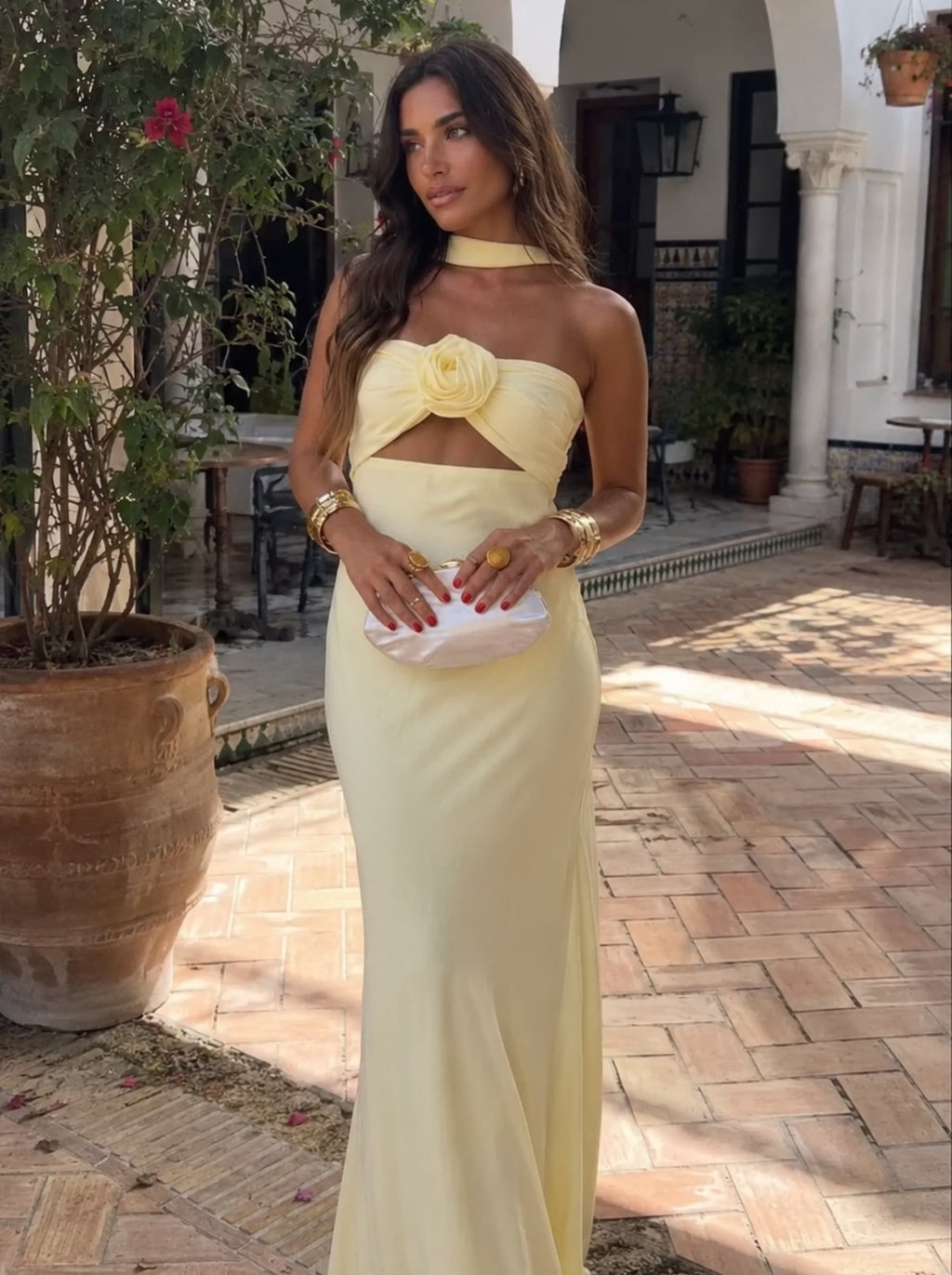 Maxi Halter Dress with Pink Decorativa