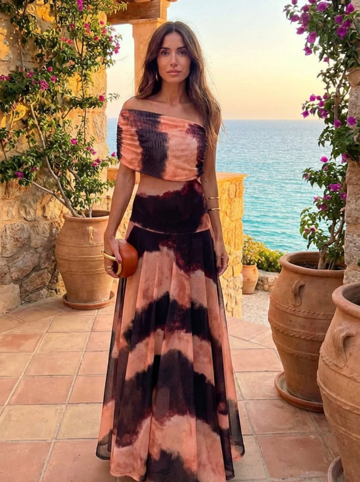 Orange and Brown Print Dress
