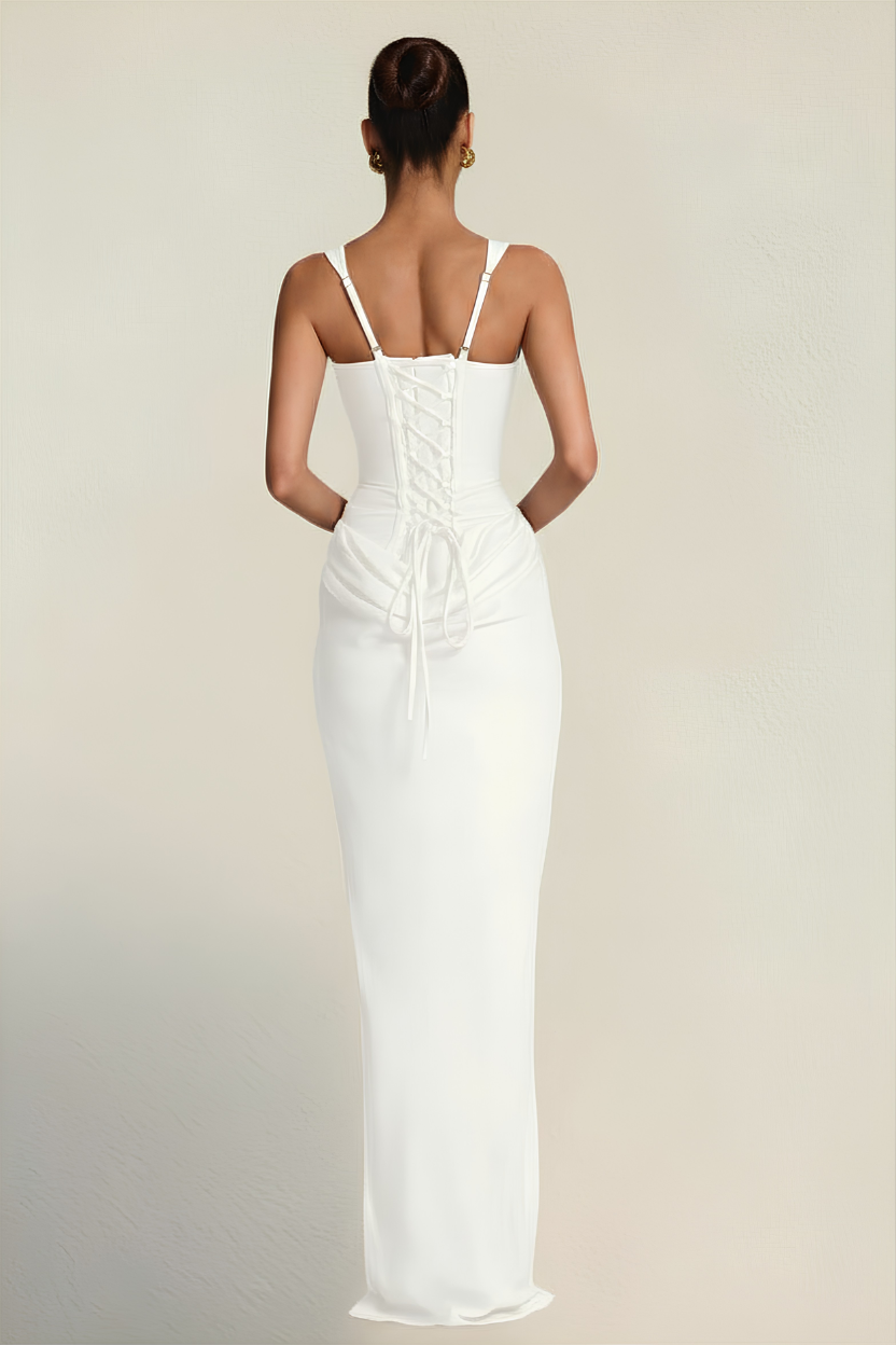 Elara – Corset Effect Sculpted White Dress