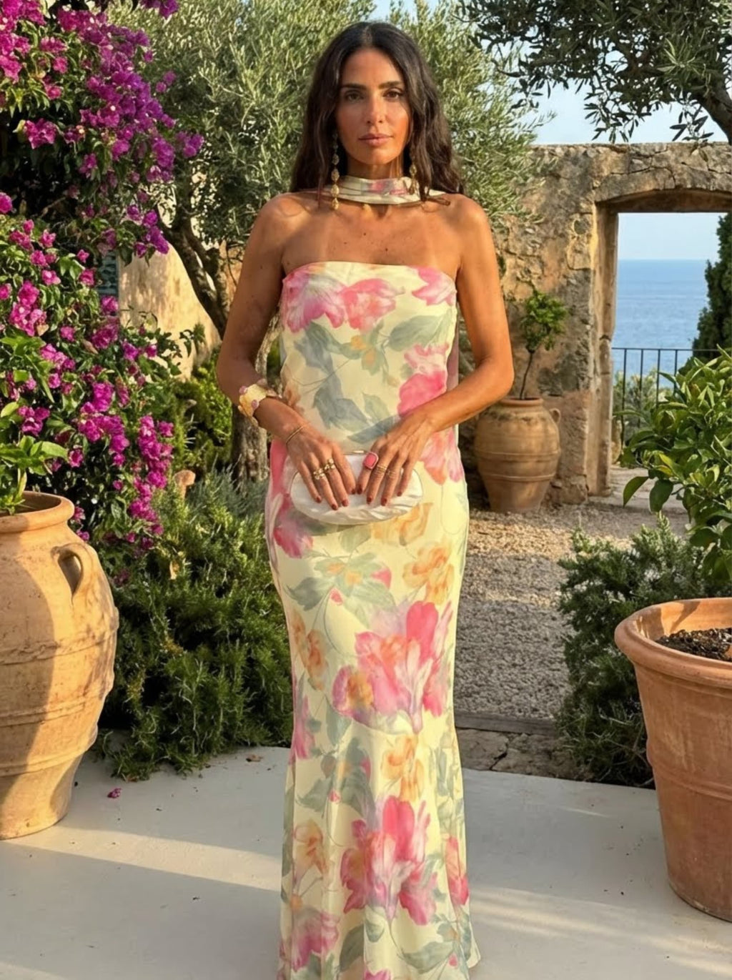 Capri — Long without Spalline Floral Acquerello Dress
