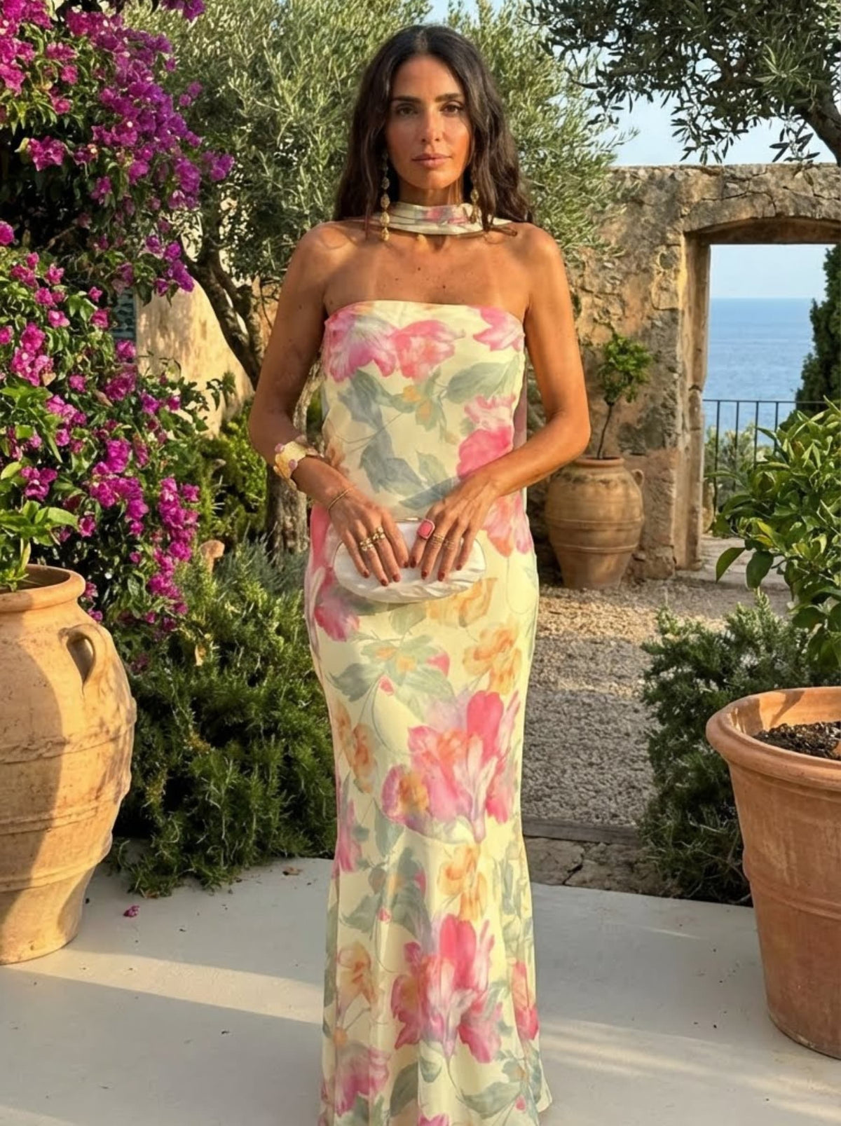Capri — Long without Spalline Floral Acquerello Dress