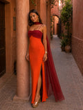 Long Draped Two-Tone Dress