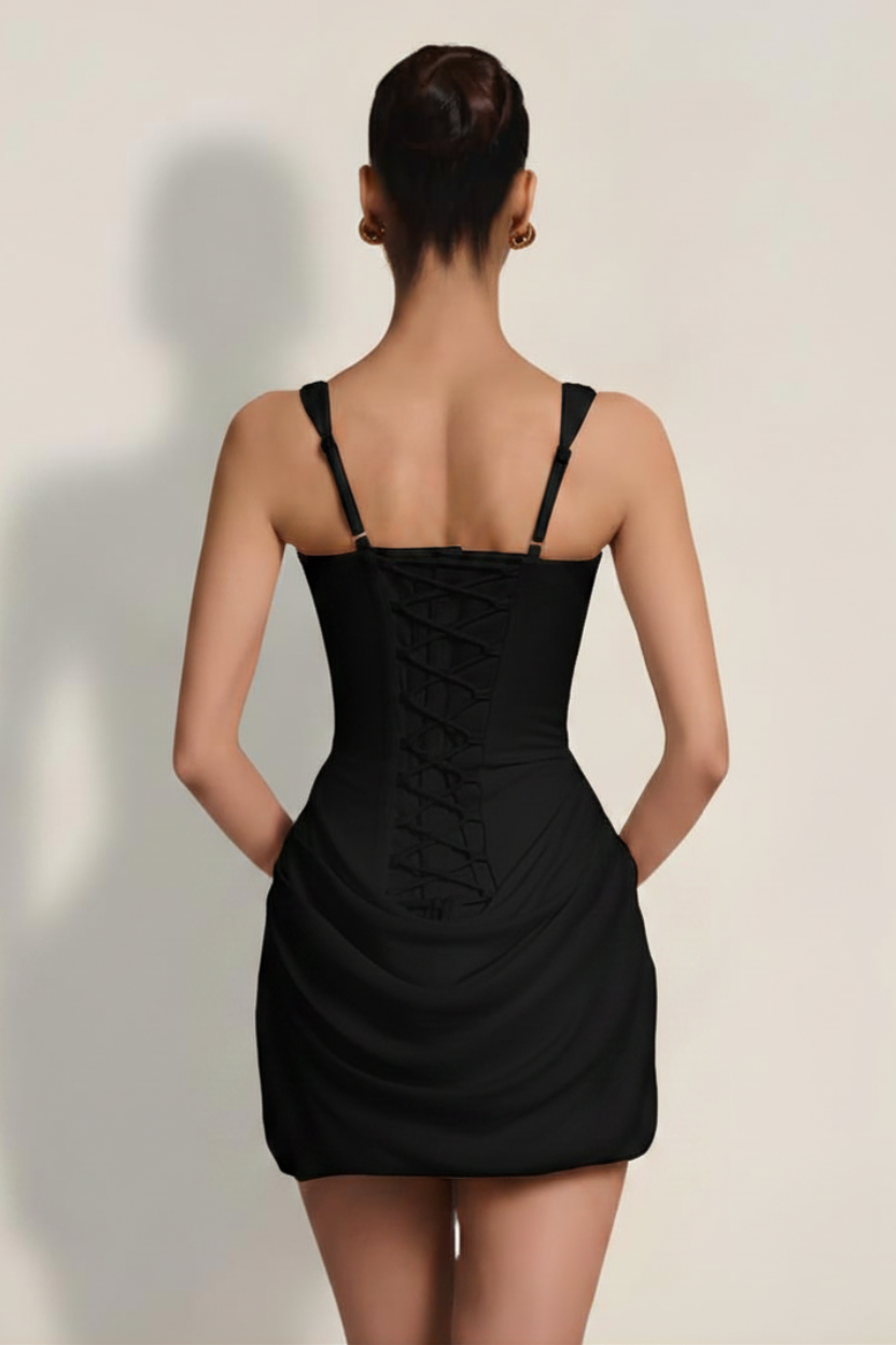 Elara – Mini Corset Black Dress